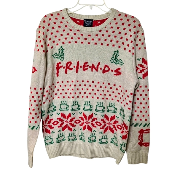FRIENDS TV Show Beige and Green Patterned Christmas Holiday Ugly Sweater Unisex - Picture 7 of 7